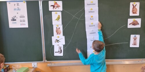uczniowie dopasowują rysunki do angielskich nazw